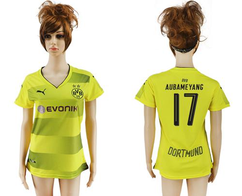 Women's Dortmund #17 Aubameyang Home Soccer Club Jersey - Click Image to Close